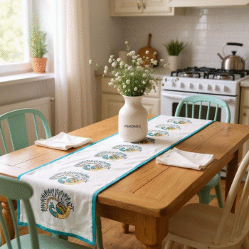 Blue Peacock Handblocked Table Runner