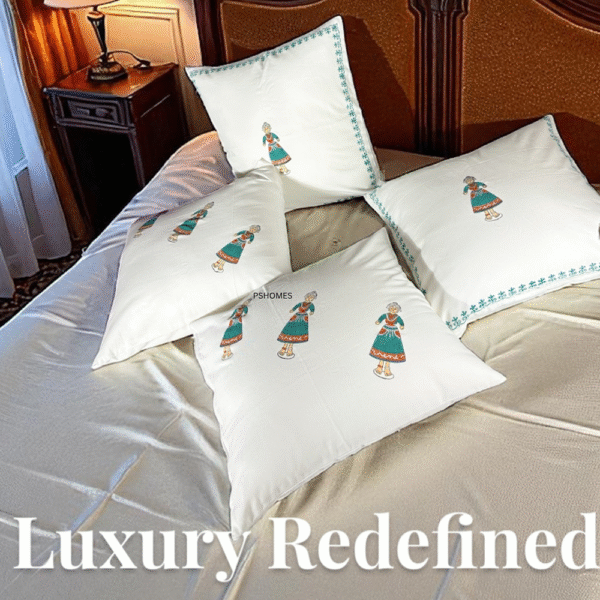 Blue Doll Handblock Print Cushion Cover (Set of 2) - Image 3