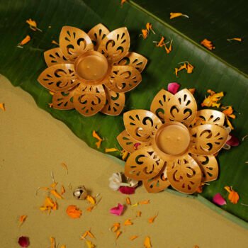 Gold Lotus Cutwork Tealight Holders (Set of 2)