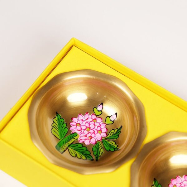 Handpainted Floral Design Pure Brass Nut Bowls Gift Set (Set of 2) - Image 3