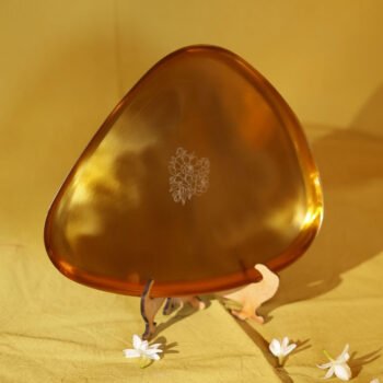 Festive Gift Set (Brass Finish Platter with Peony Design & Pure Brass Tong)