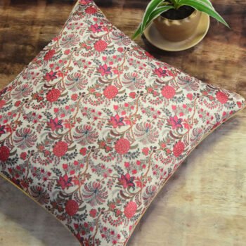 Red Floral Silk Cushion Cover