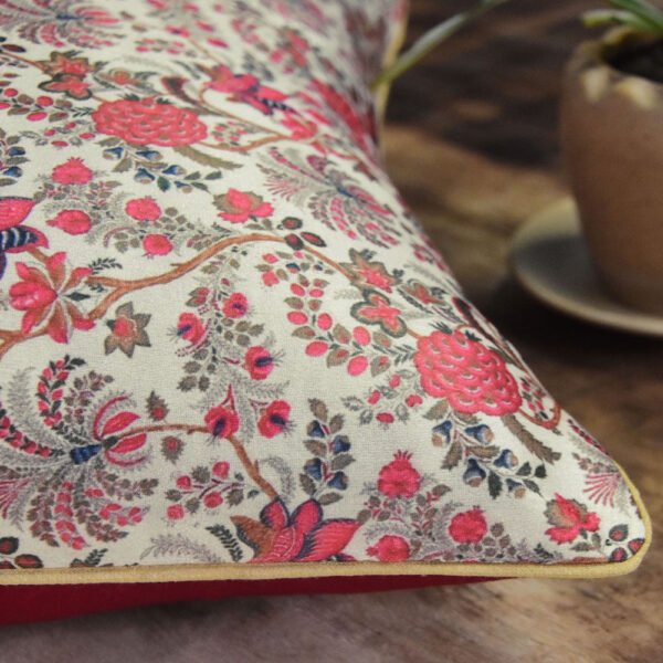 Red Floral Silk Cushion Cover - Image 3