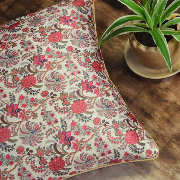 Red Floral Silk Cushion Cover - Image 4