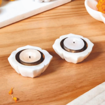 Solstice Bloom Marble & Brass Diya (Set of 2)