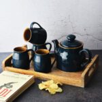 Midnight Bloom Tea Set with Tray