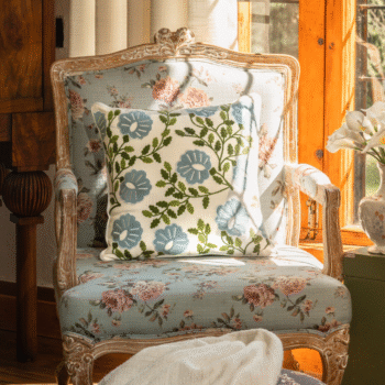 Country Style Crewel Embroidered Leafy Lush Cushion Cover