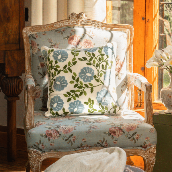 Country Style Crewel Embroidered Leafy Lush Cushion Cover