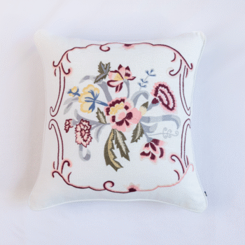 Country Style Multi Embroidered Peach Carnation Granny Cushion Cover