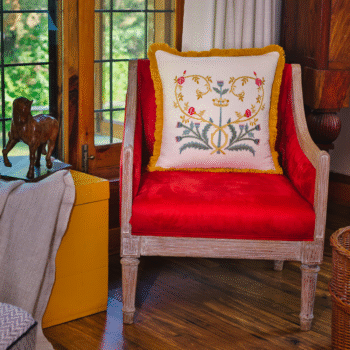 Country Style Multi Embroidered Floral Crown Cushion Cover