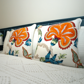 Hamptons Style Multi Embroidered Orange Blossom Cushion Cover
