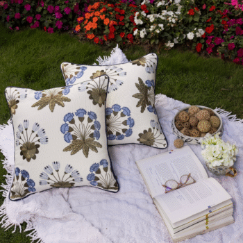 Hamptons Style Multi Embroidered Green & Blue Forest Bush Cushion Cover