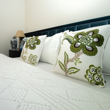 Hamptons Style Multi Embroidered Green Blossom Cushion Cover