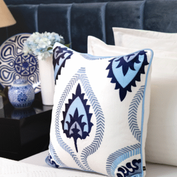 Hamptons Style Multi Embroidered Blue Paisley Cushion Cover