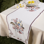 Country Style Multi Embroidered Peach Carnation Table Runner