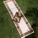 Suzani Style Crewel Embroidered Brown and Grey Tashkent Table Runner