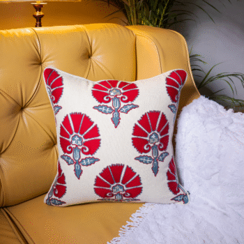 Suzani Style Aari Embroidered Red Wedlock Cushion Cover