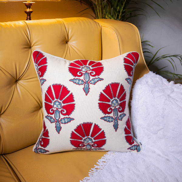 Suzani Style Aari Embroidered Red Wedlock Cushion Cover