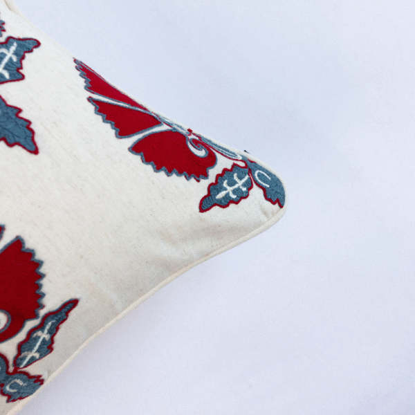 Suzani Style Aari Embroidered Red Wedlock Cushion Cover - Image 3