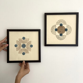 Handblock Printed Artwork on Handmade Paper Wall Frame (Set of 2)