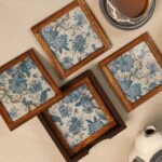 Azure Garden Handcrafted Wooden Coasters (Set of 4 + Case)