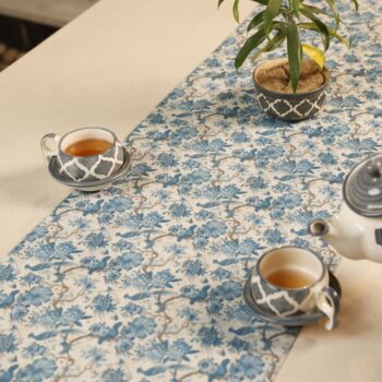 Royal Garden Blue Floral Print Table Runner