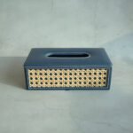 Steel Blue PU Leather Rattan Tissue Box Rectangle