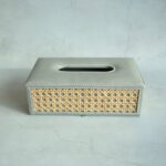 Stone Gray PU Leather Rattan Tissue Box Rectangle