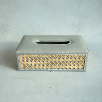 Stone Gray PU Leather Rattan Tissue Box Rectangle