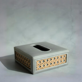 Stone Gray PU Leather Rattan Tissue Box Square
