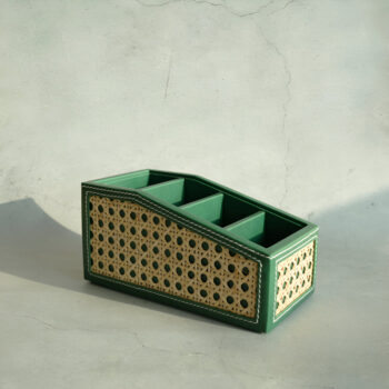 Emerald Green PU Leather Rattan Remote Control Organiser