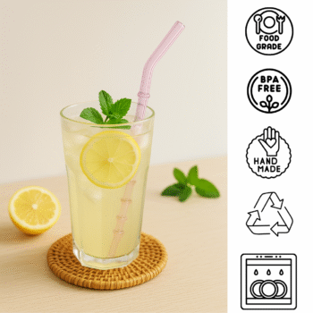 Ring Design Borosilicate Glass Straws Set of 4