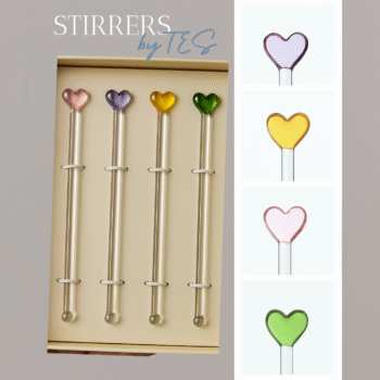 Heart-Shaped Borosilicate Glass Stirrers Set of 4
