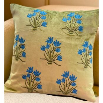 Verdant Bloom Velvet Cushion Cover
