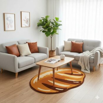 Abstract Oval Area Rug | Earth Tone Living Room Rug
