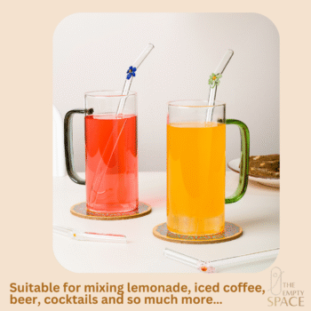 Pink Flower Borosilicate Glass Straws Set of 4