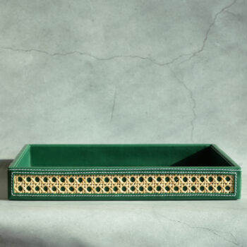 PU Leather Rattan Large Serving Tray