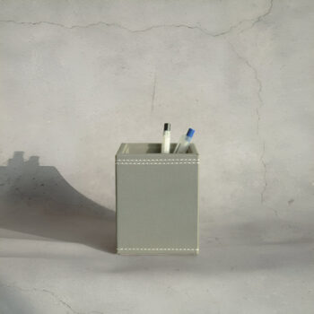 Stone Gray PU Leather Stationery Holder for Office Desk