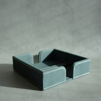 Powder Blue PU Leather Tissue Holder with Weighted Bar