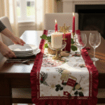 Christmas White Embroidered Table Runner