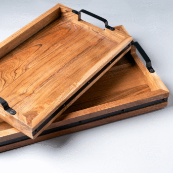 Acacia Wood Serving Tray with Iron Detail