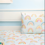 Whimsical Rainbows Teal Organic Cotton Kids Bedsheet