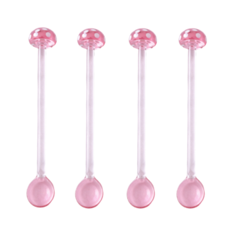 4-Piece Pink Mushroom Borosilicate Glass Stirring Spoons