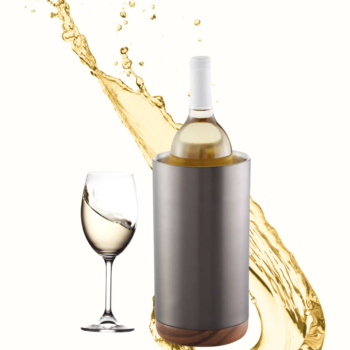 Premium Stainless Steel Double-Wall Wine Cooler with Wooden Base
