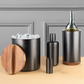 Full Stainless Steel Bar Set with Acacia Wood Accents