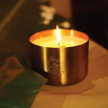 Brass Finish Peony Laser Candle