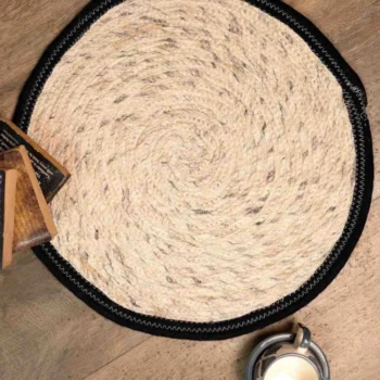 Midnight Edge Round Handwoven Cotton Rug