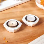 Solstice Bloom Marble & Brass Diya (Set of 2)