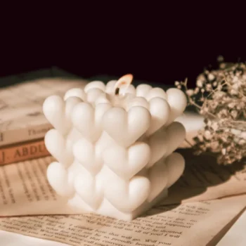 White Heart Cube Candle
