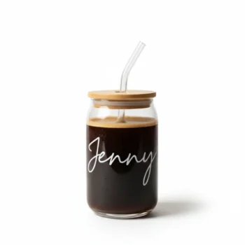 Personaised Name Glass Tumbler with Lid and Straw